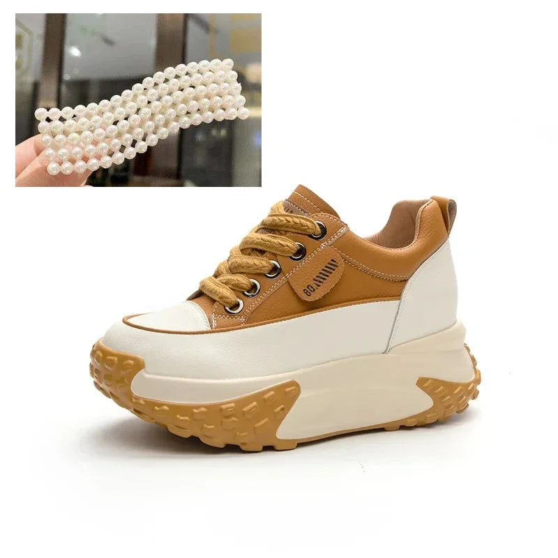 Fujin Genuine Leather 7cm Platform Wedge Sneakers: Breathable and Comfortable | LAST DAY OF SALE!