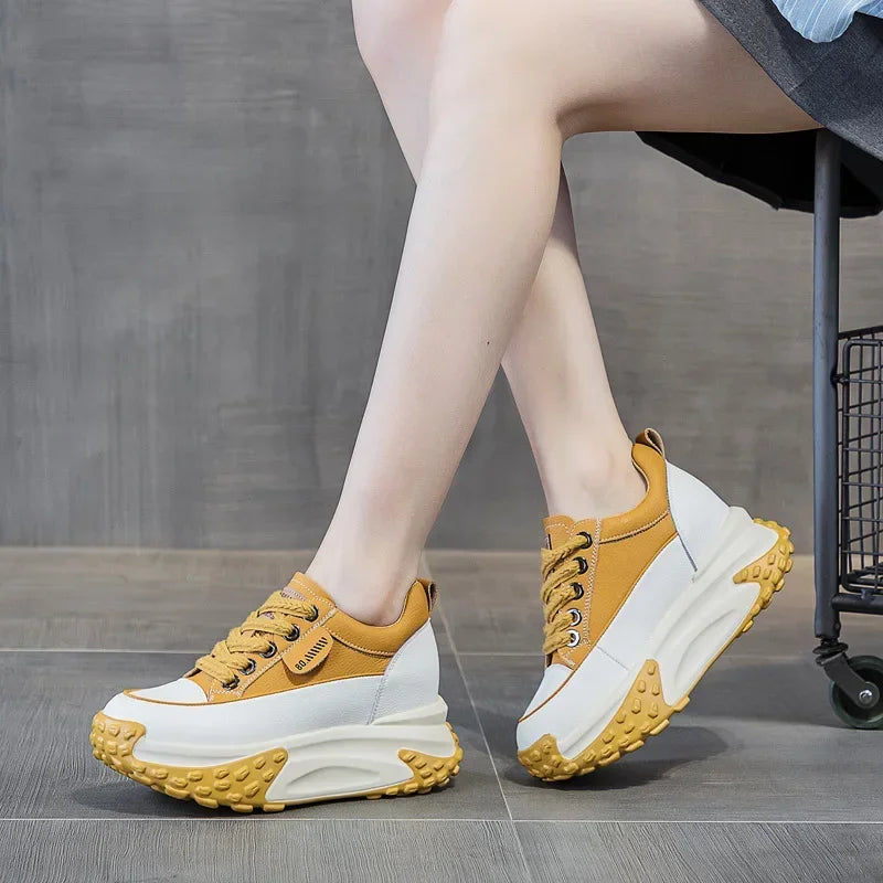 Fujin Genuine Leather 7cm Platform Wedge Sneakers: Breathable and Comfortable | LAST DAY OF SALE!