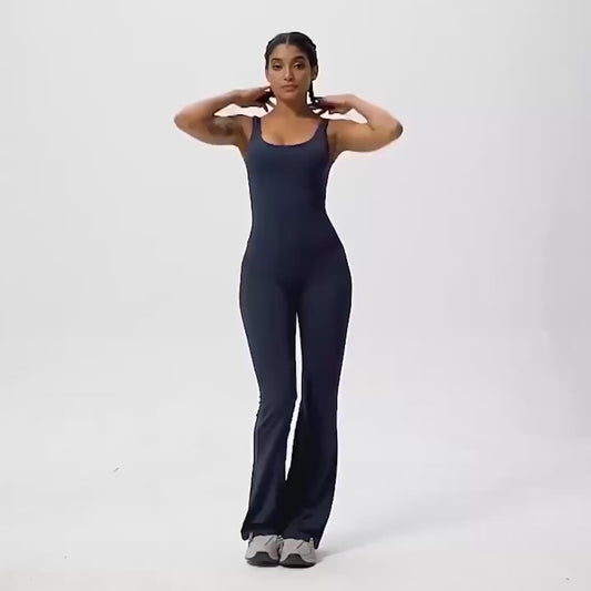 Azurblauer V-förmiger Jumpsuit